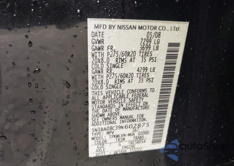 2009 Nissan Armada Le from USA, damaged, VIN 5N1BA08C39N602875